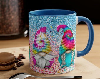 Tie Dye Gnome Coffee Mug, Colorful Ceramic Tea Cup