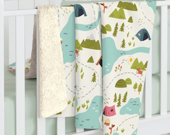Camp Nursery Sherpa Blanket, Outdoors Adventure Map Design