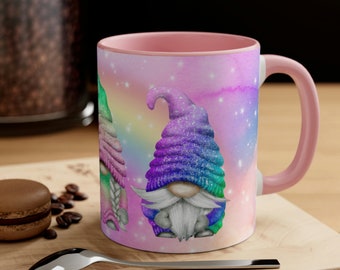 Rainbow Gnome Coffee Mug, Colorful Ceramic Tea Cup, 11oz