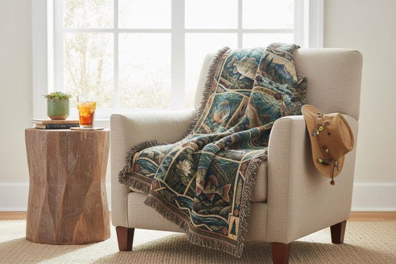 Freshwater Fish Woven Blanket, 100% Cotton Tapestry Throw