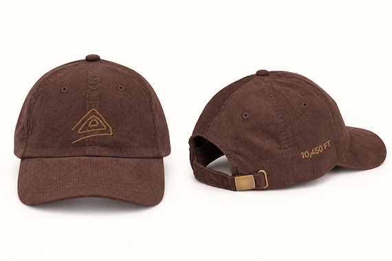 Embroidered Corduroy Hat, Rendezvous Mountain Topography, Dark Brown or Black