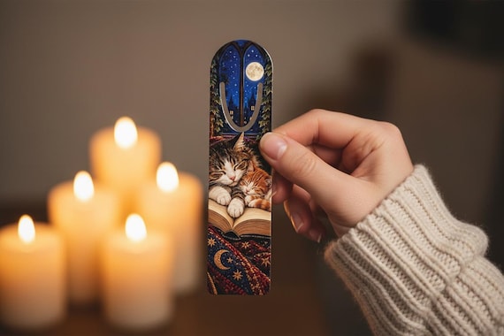 Sleeping Cat Bookmark, Aluminum Cats & Books Page Marker, Book Lover Gift