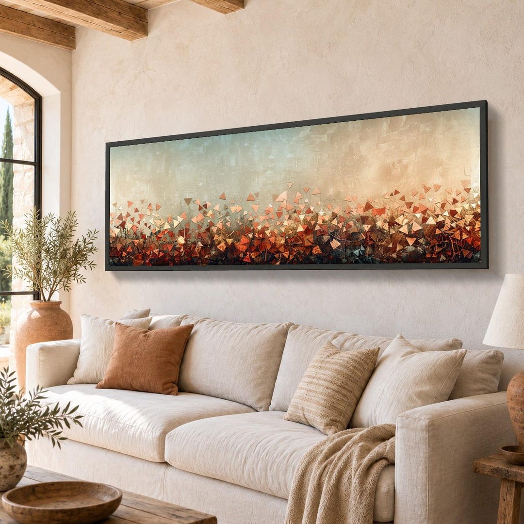 Abstract Autumn Leaves Canvas Art, Geometric Triangle Pattern, Modern ...
