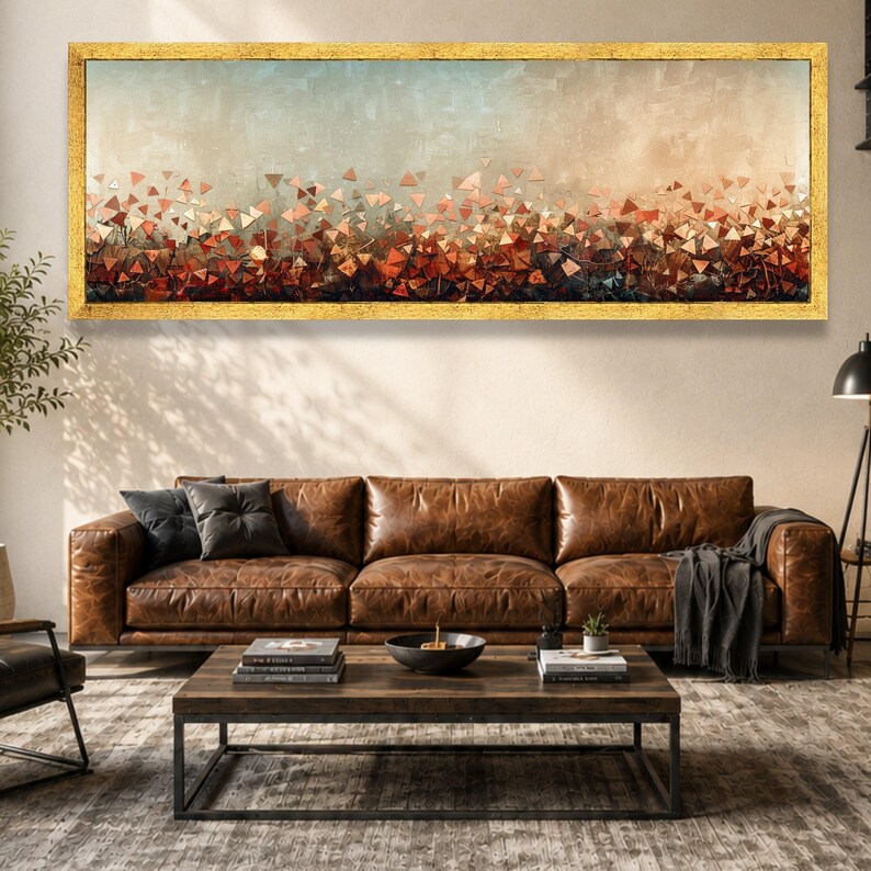 Abstract Autumn Leaves Canvas Art, Geometric Triangle Pattern, Modern ...
