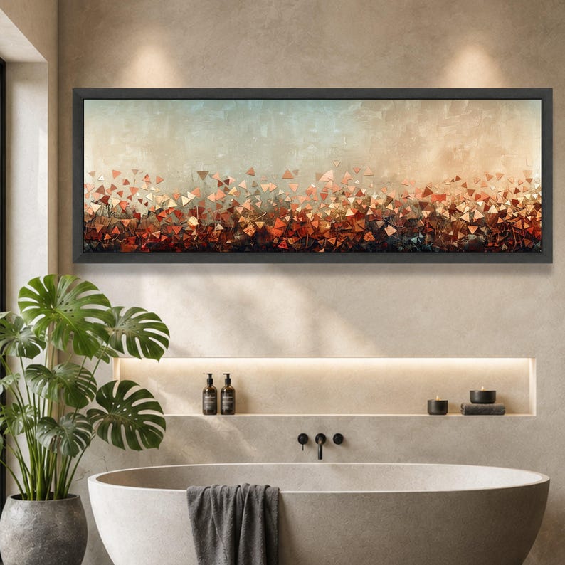 Abstract Autumn Leaves Canvas Art, Geometric Triangle Pattern, Modern ...