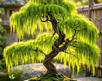 Live Weeping Willow Bonsai Tree, Cascading Green Foliage, Twisted Trunk, Potted Garden Plant