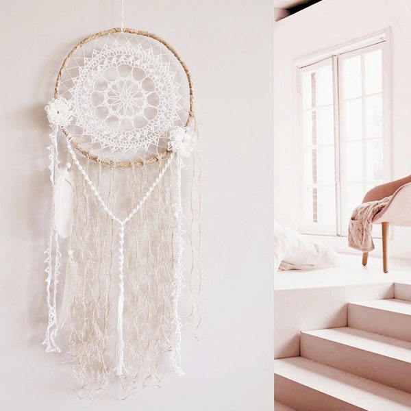 Bohemian dream catcher, dreamcatcher, wall hanging, large, dream catcher, neutral, beige, white, boho, wall decor, handmade, nursery decor