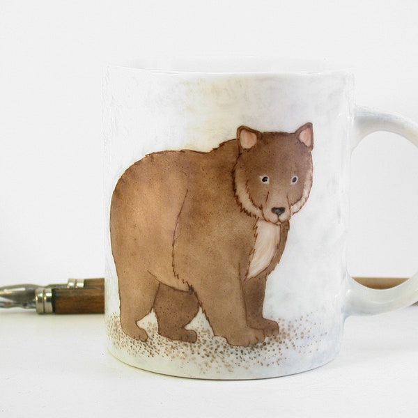 brown bear mug hand painted on porcelain birthday gift for him