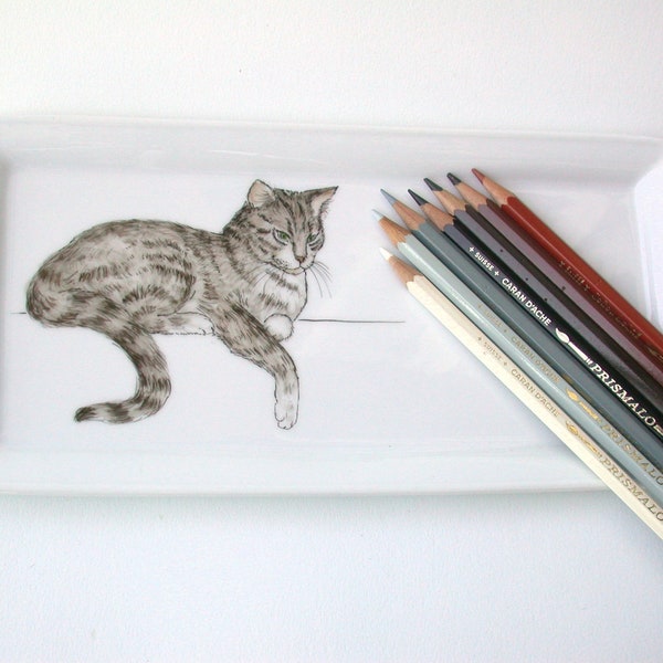 reserved listing for Christine: cat  porcelain tray, bear mug, bear brooch