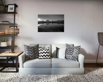Teton Sunrise Black And White Print Mountain Lake Wall Art Wyoming Fine Art Photography Moody Decor
