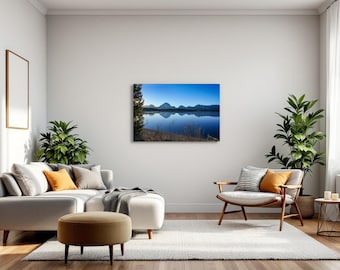 Teton Shoreline Sunrise Print Pine Tree Wall Art Wyoming Nature Photography Rustic Lake House Decor