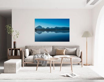 Teton Mirror Lake Print Mountain Reflection Wall Art Wyoming Nature Photography Rustic Cabin Decor
