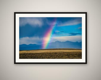 Rainbow Print, Rainbow Over Prairie Wall Art, Landscape Nature Photography, Colorful Fine Art Print, Framed or Unframed