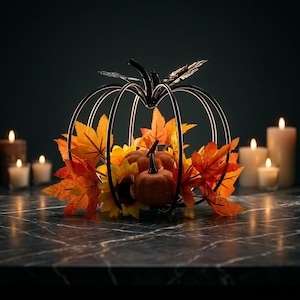 Wire Pumpkin Fall Centerpiece - Thanksgiving Table Decor - Rustic Autumn Mantel Decor - Farmhouse Harvest Sign - Nolla Treasury