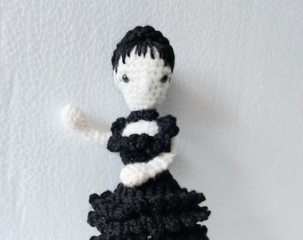 Wednesday Adams - inspired crochet doll, Hand crochet doll, Ghotic doll
