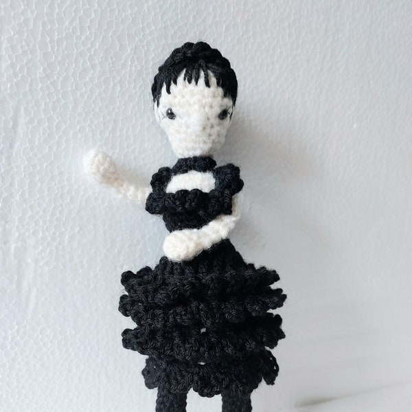 Wednesday Adams - inspired crochet doll, Hand crochet doll, Ghotic doll
