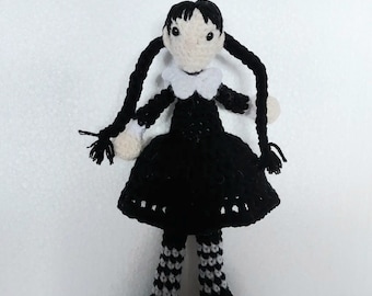 Wednesday, Crochet doll, Handmade doll, Ghotic style doll