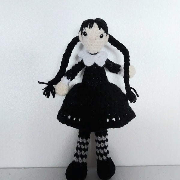Wednesday, Crochet doll, Handmade doll, Ghotic style doll