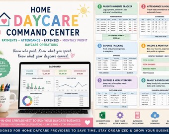Daycare Spreadsheet, Income, Expenses, Payment and Attendance, Excel Template