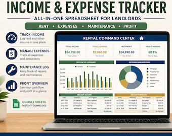 Rental Property Spreadsheet, Landlord Income Expense Tracker (Digital Download)