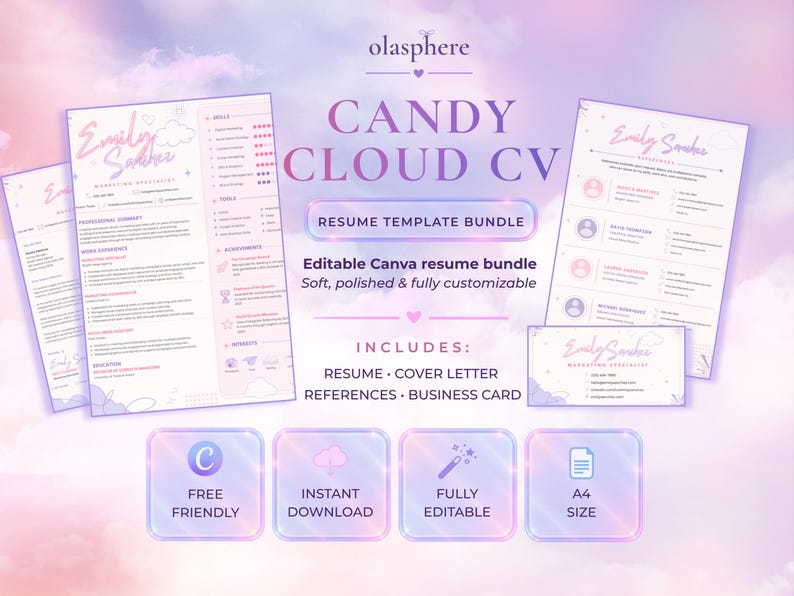 Candy Cloud résumé template bundle preview