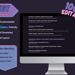 Obsidian Crest key-features graphic highlighting editable Canva templates, executive formatting, coordinated documents and a printer-friendly option.