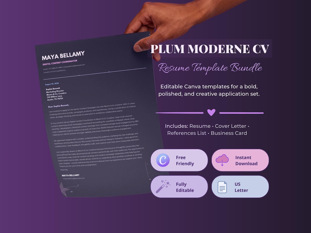 Plum Moderne résumé template preview