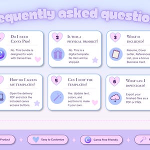 Frequently asked questions about Canva access, template editing, fonts, digital delivery, printing and using the Silver Meridian résumé bundle.