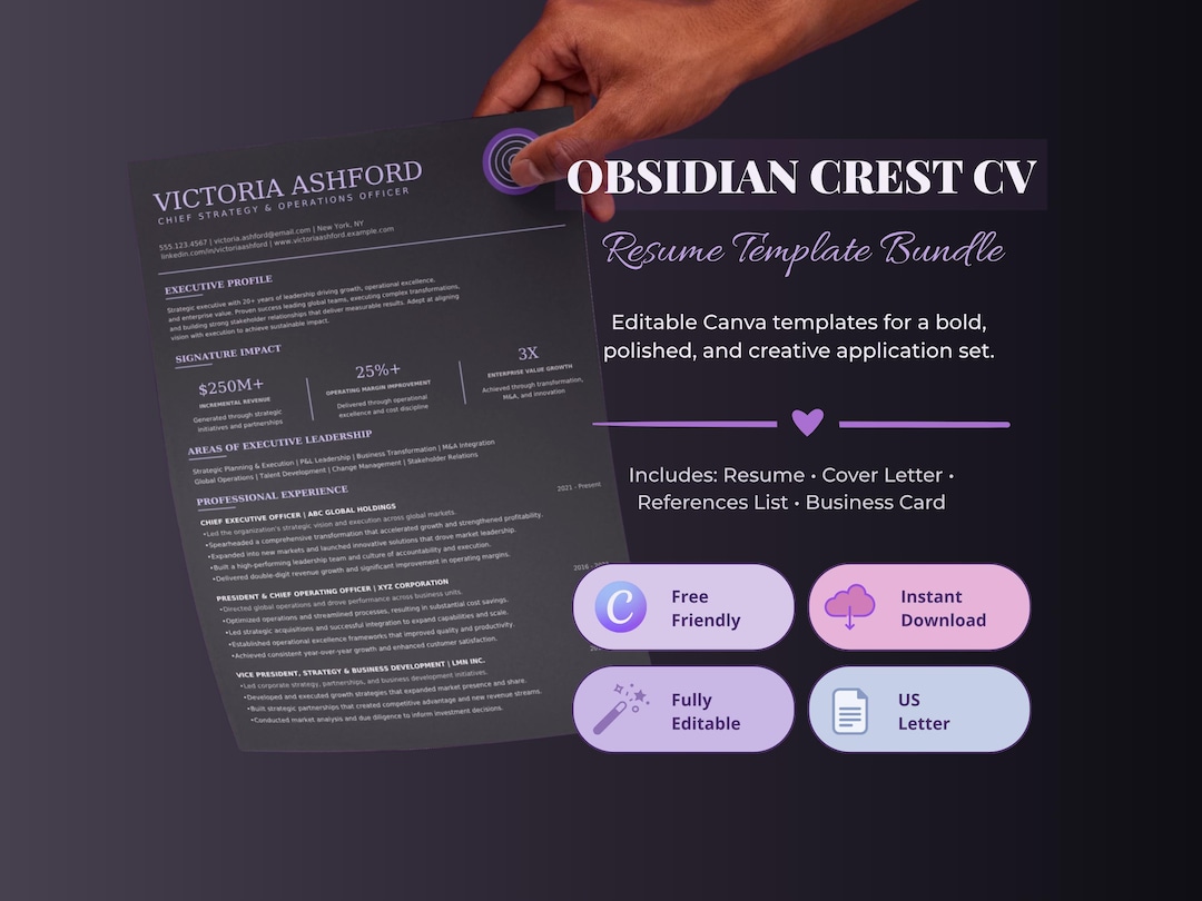 Obsidian Crest résumé template preview