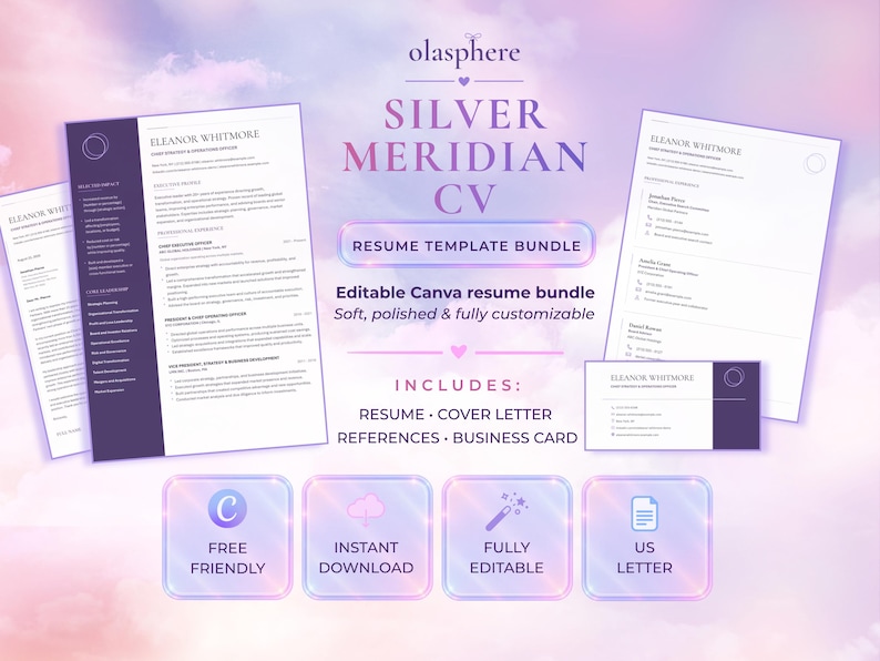Silver Meridian executive Canva resume bundle