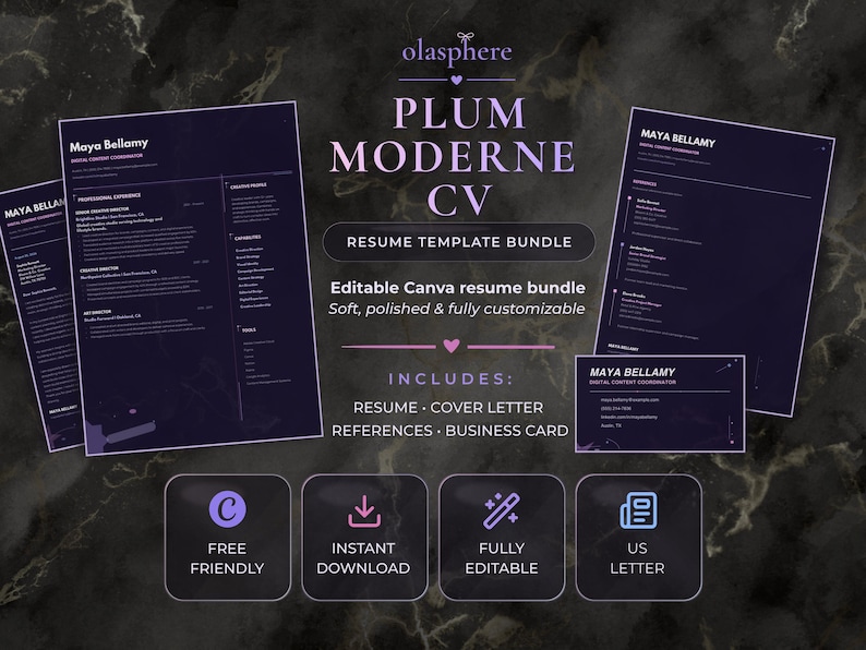 Plum Moderne creative Canva resume bundle