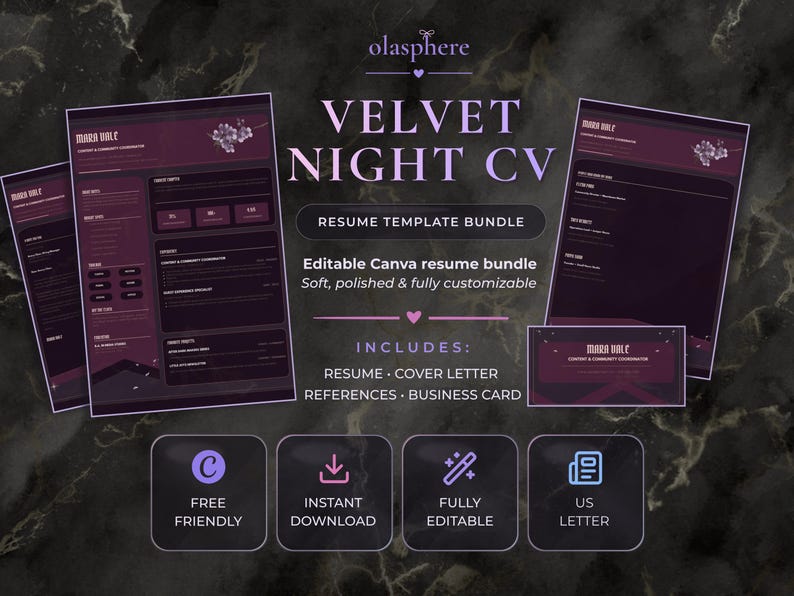 Velvet Night résumé template bundle preview