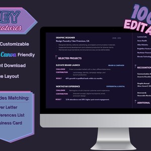 Product details for an editable US Letter resume bundle and standard 3.5-by-2-inch business card.
