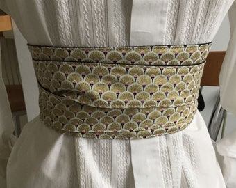 OBI ceinture style japonais - réversible -fond blanc et dessins géométriques dorés- 2e face noire