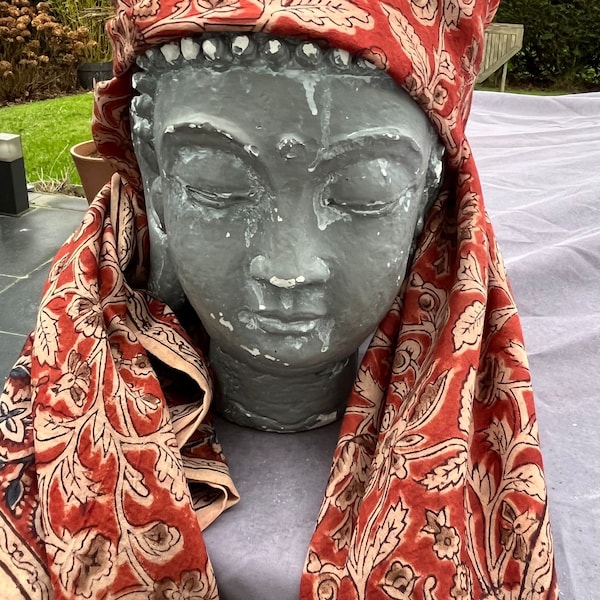 Foulard Carré En Coton Nagpur - 75x75cm, Impression Block Print Artisanale Bleu, Style Cheich Bohème - 5