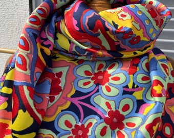 Très grand foulard carré, couleurs printanières, grand bandana, foulard XL, motif paisley