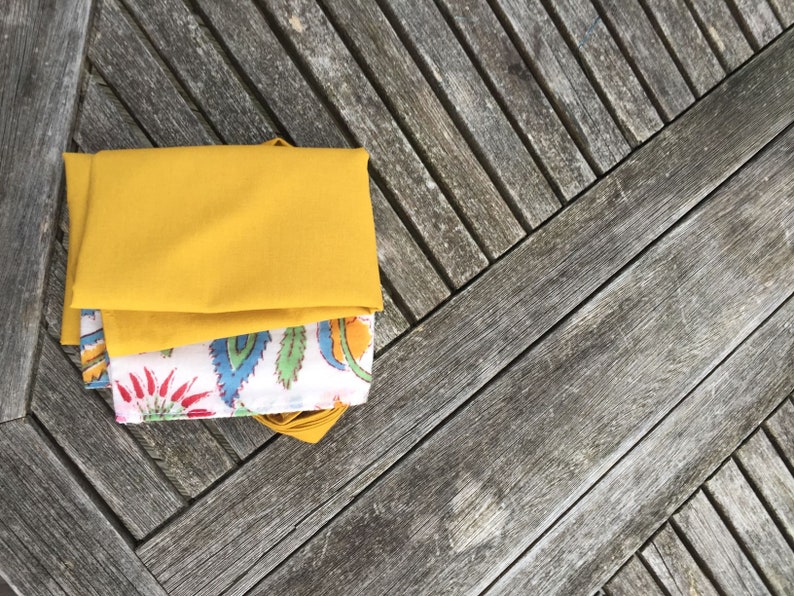 and Indian fabric block print strip unique style manual printing Mustard tote-bag