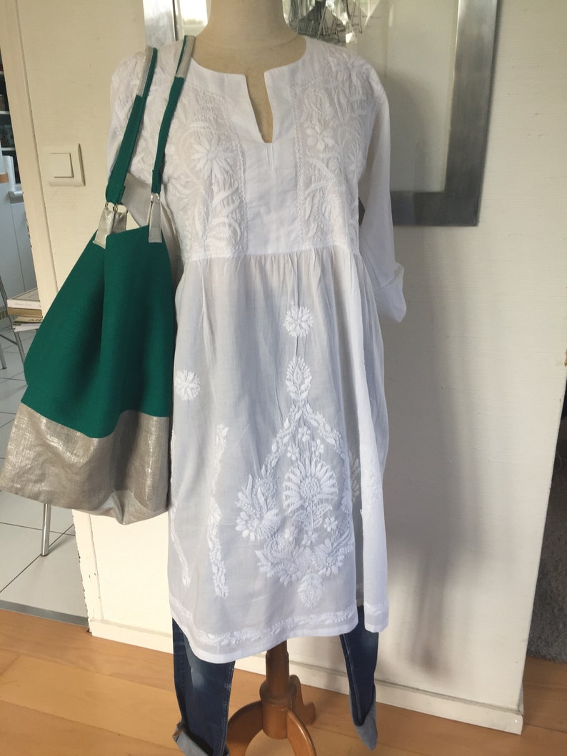 Robe De Plage Voile De Coton Brodée Main Modèle Unique Esprit Ibiza Bohème Chic Boho Style Taille 40