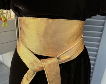 Ceinture obi, ceinture large, ceinture style kimono, 1 face doré et 1 face beige doré, ceinture style japonais