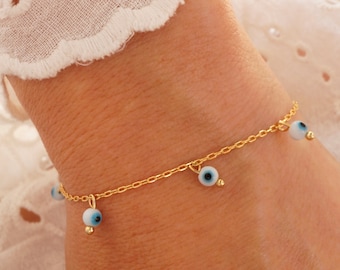 Evil Eye Bracelet - Bohemian Bracelet - Turquoise Bracelet - White Gold Pendant Bracelet - Boho Chic Bracelet (available also in Silver)