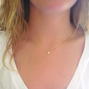 Tiny Star Necklace - Matte 14k Gold Plated Star Charm on Gold Delicate Chain w/ Mint Faceted Bead (also Silver tone available)