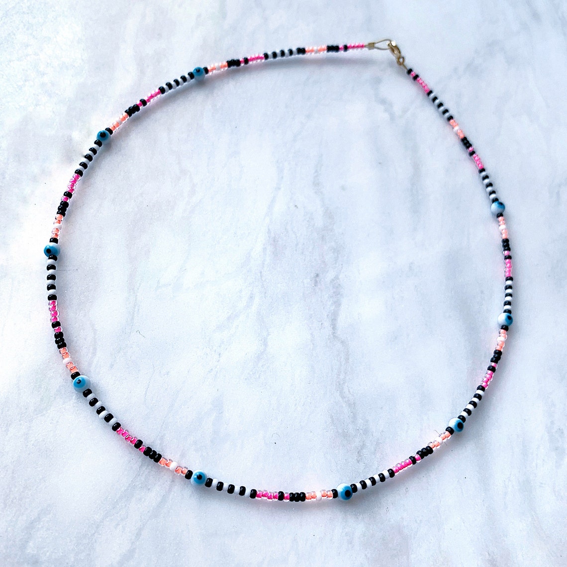 Evil Eye Necklace Neon Bead Necklace Surfer Necklace Etsy