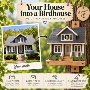 Individuell handgefertigtes Vogelhaus aus Holz | Personalisierbares Geschenk nach Foto (Hergestellt in Großbritannien)