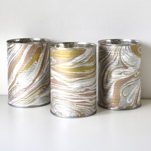 Set of 3 Upcycled Metallic Marble Tin Can Storage Pot Planter Vases
