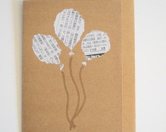 Upcycled Japanese Newspaper Birthday Balloons Card