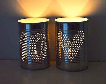 Personalised Ten Year Wedding Anniversary Heart Upcycled Tin Can Lantern Set