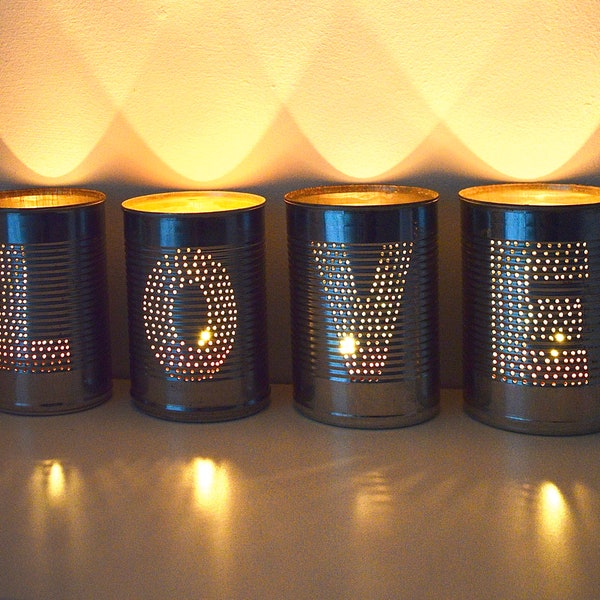 Love Upcycled Anniversary Wedding Tin Can Lanterns