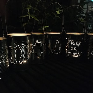 Set of 6 Upcycled Halloween Tin Can Lanterns Decoration image 2