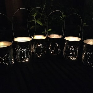 Set of 6 Upcycled Halloween Tin Can Lanterns Decoration image 3