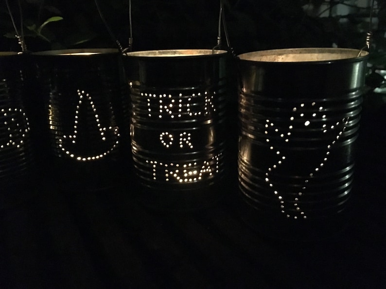 Set of 6 Upcycled Halloween Tin Can Lanterns Decoration image 4